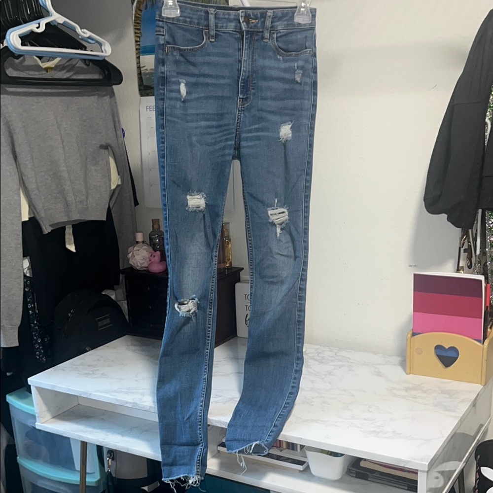 Hollister Blue Skinny Jeans with Distressed Details